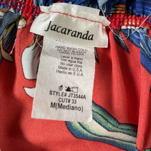 Jacaranda Womens M Off Shoulders Red Multicolored Tropical Floral Peplum Blouse - Picture 5 of 6